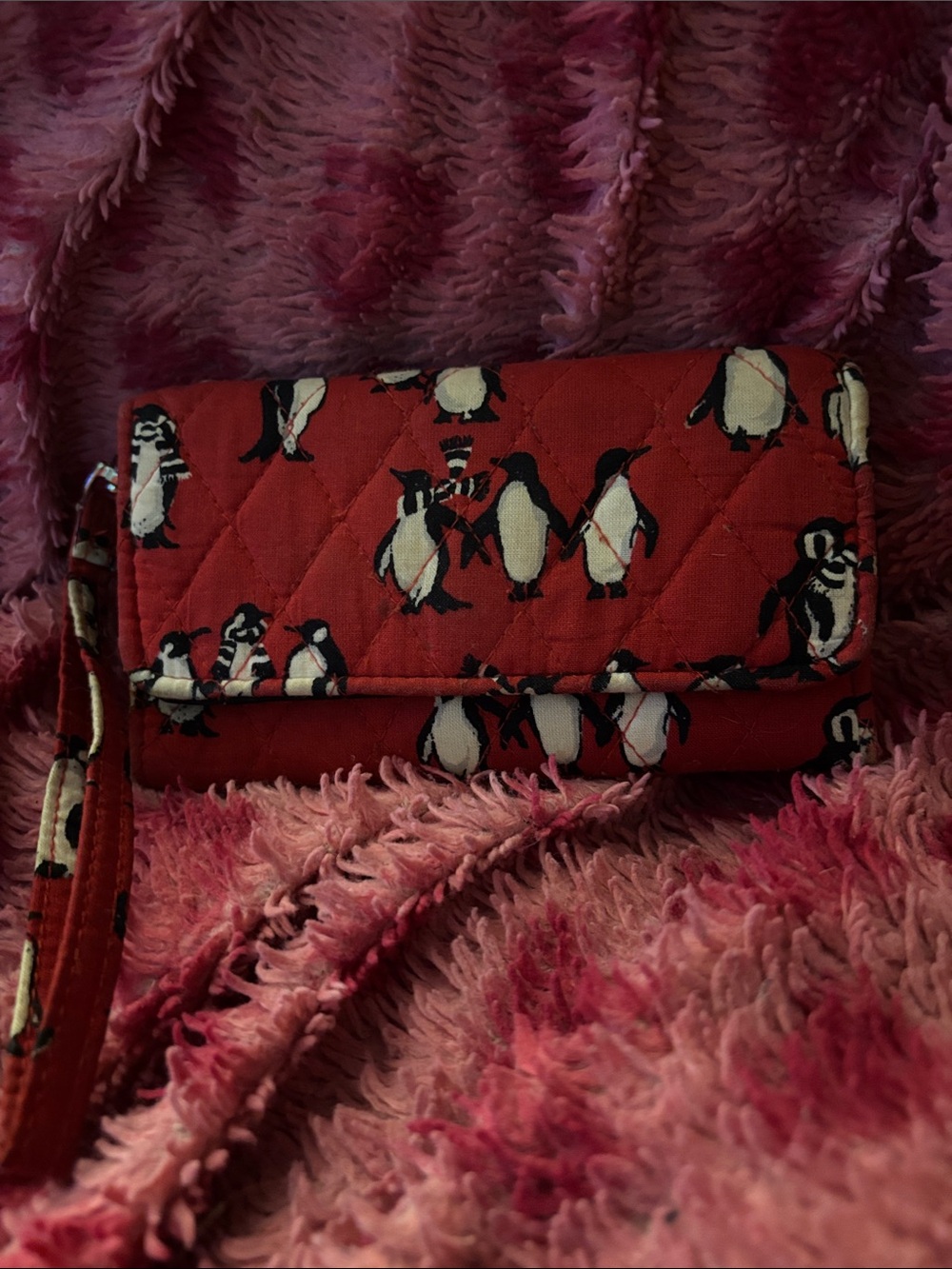 Vera Bradley Red Penguin Quilted Wristlet Wallet